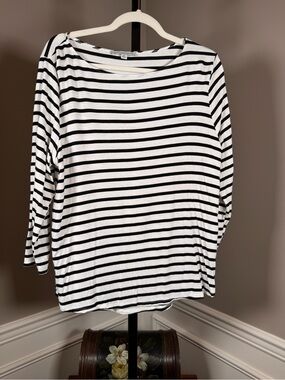 Green Envelope Los Angeles Black and White Striped Boat Neck Top XL
